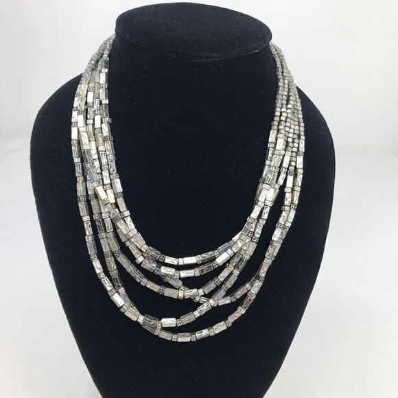 Chico’s Gunmetal Silver Tone Multi Strand Beaded Necklace - Picture 3 of 15